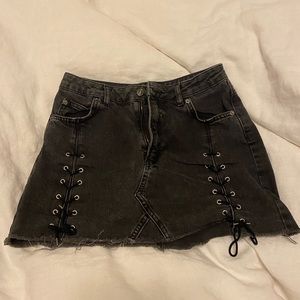Lace up jean skirt